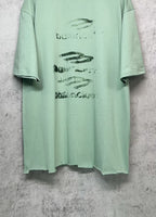 Mint green crew-neck graphic T-shirt with abstract logo print, short sleeves, straight hem.