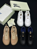 Burberry shoes set with white, tan, black, and navy sneakers with laces