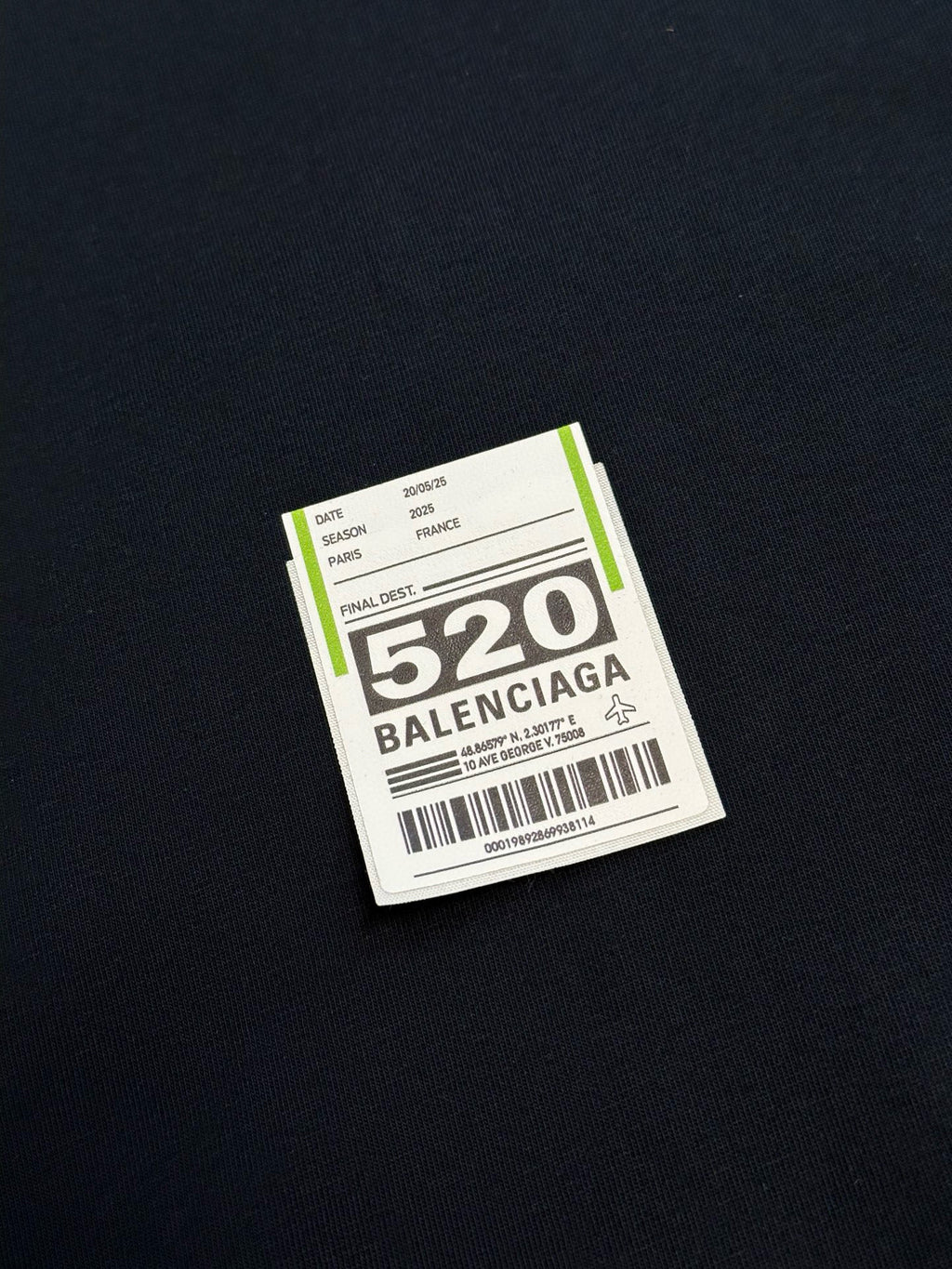 Balenciaga size label 520 on dark T-shirt fabric