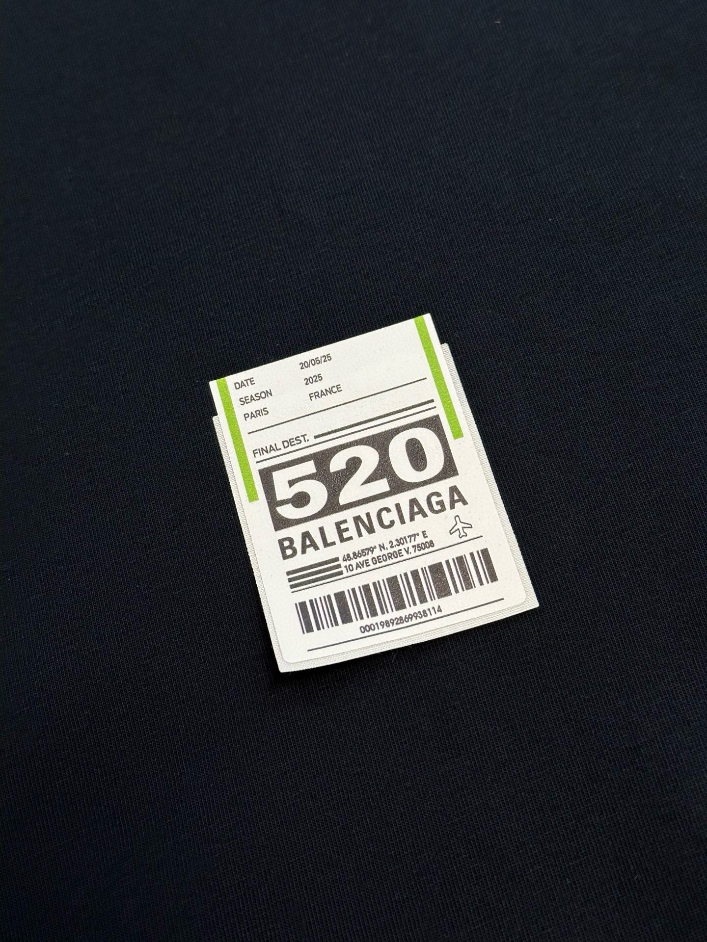 Balenciaga size label 520 on dark T-shirt fabric