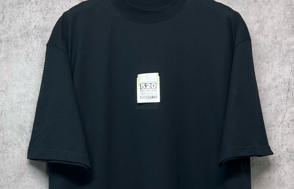 Balenciaga crew-neck short-sleeve T-shirt, dark, barcode label on front