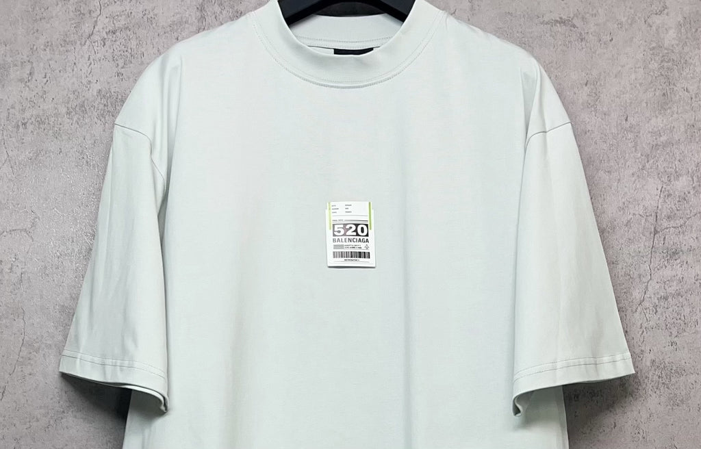 Balenciaga short-sleeve T-shirt close-up of crew neck and front size label
