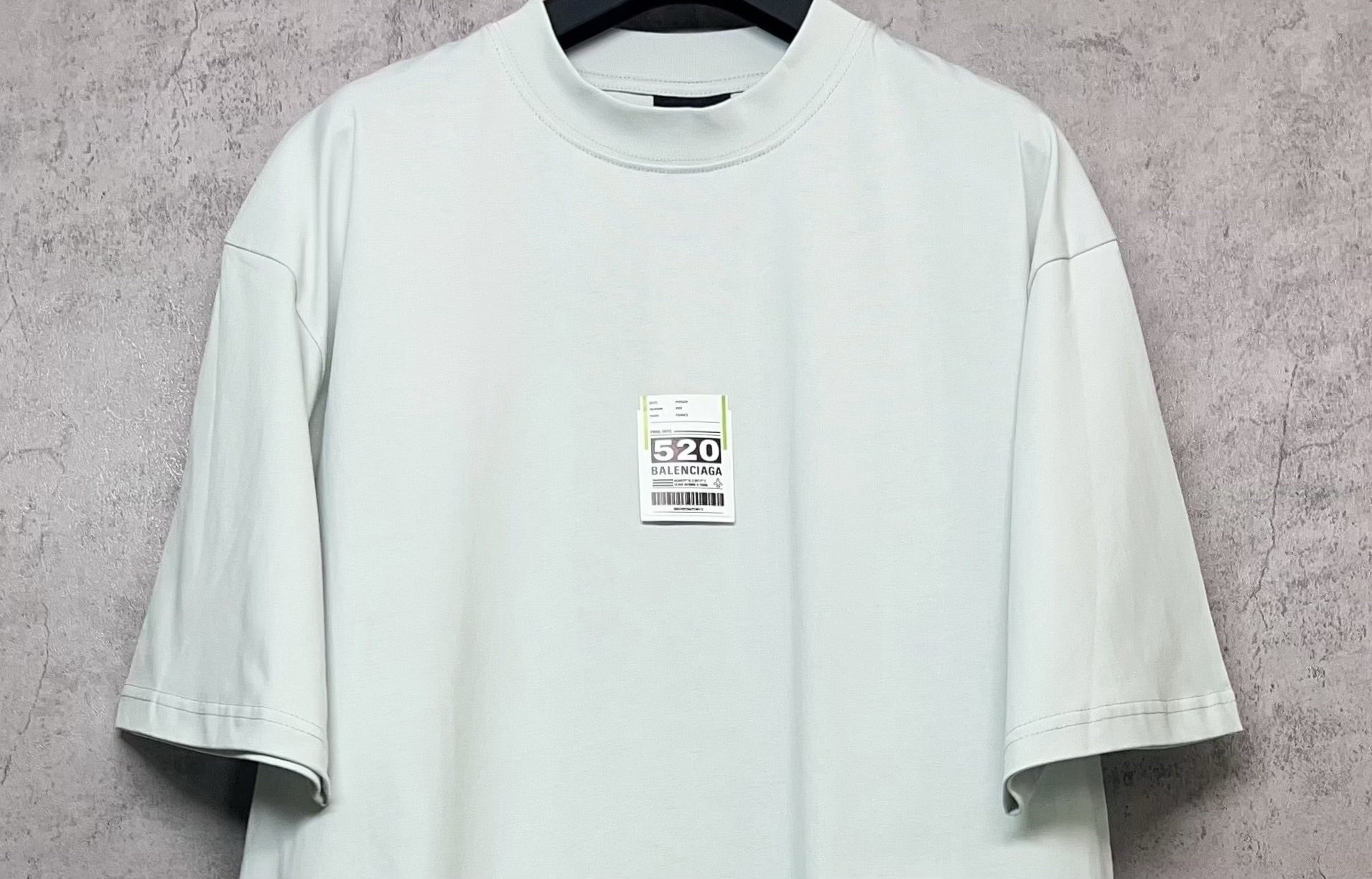 Balenciaga short-sleeve T-shirt close-up of crew neck and front size label