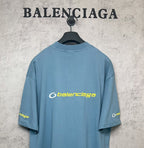 Blue Balenciaga logo T-shirt, back view with short sleeves and crew neck