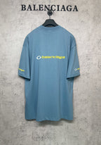 Blue Balenciaga T-shirt, back view with logo print and short sleeves