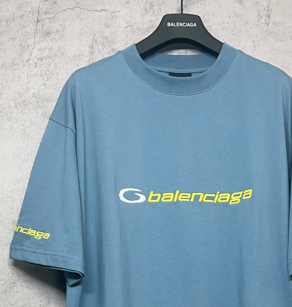 Blue Balenciaga short-sleeve T-shirt with crew neck and logo print