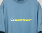 Blue Balenciaga logo T-shirt front close-up with crew neckline