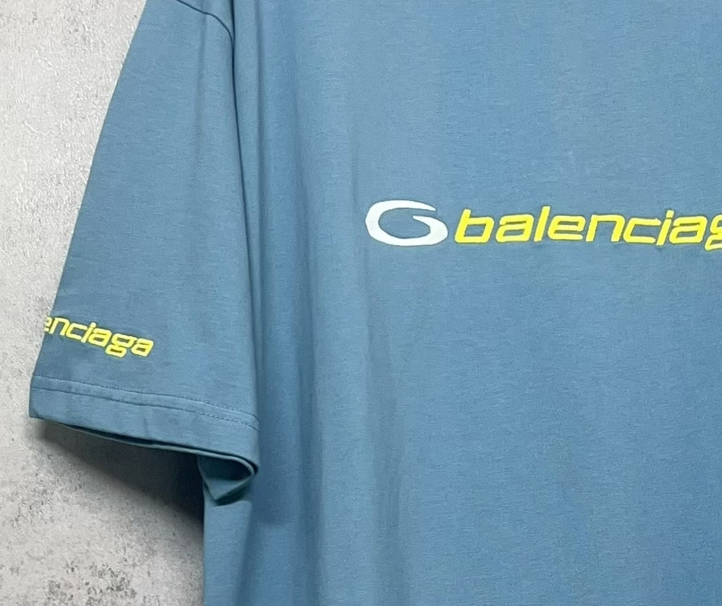 Blue Balenciaga T-shirt sleeve and side logo print detail