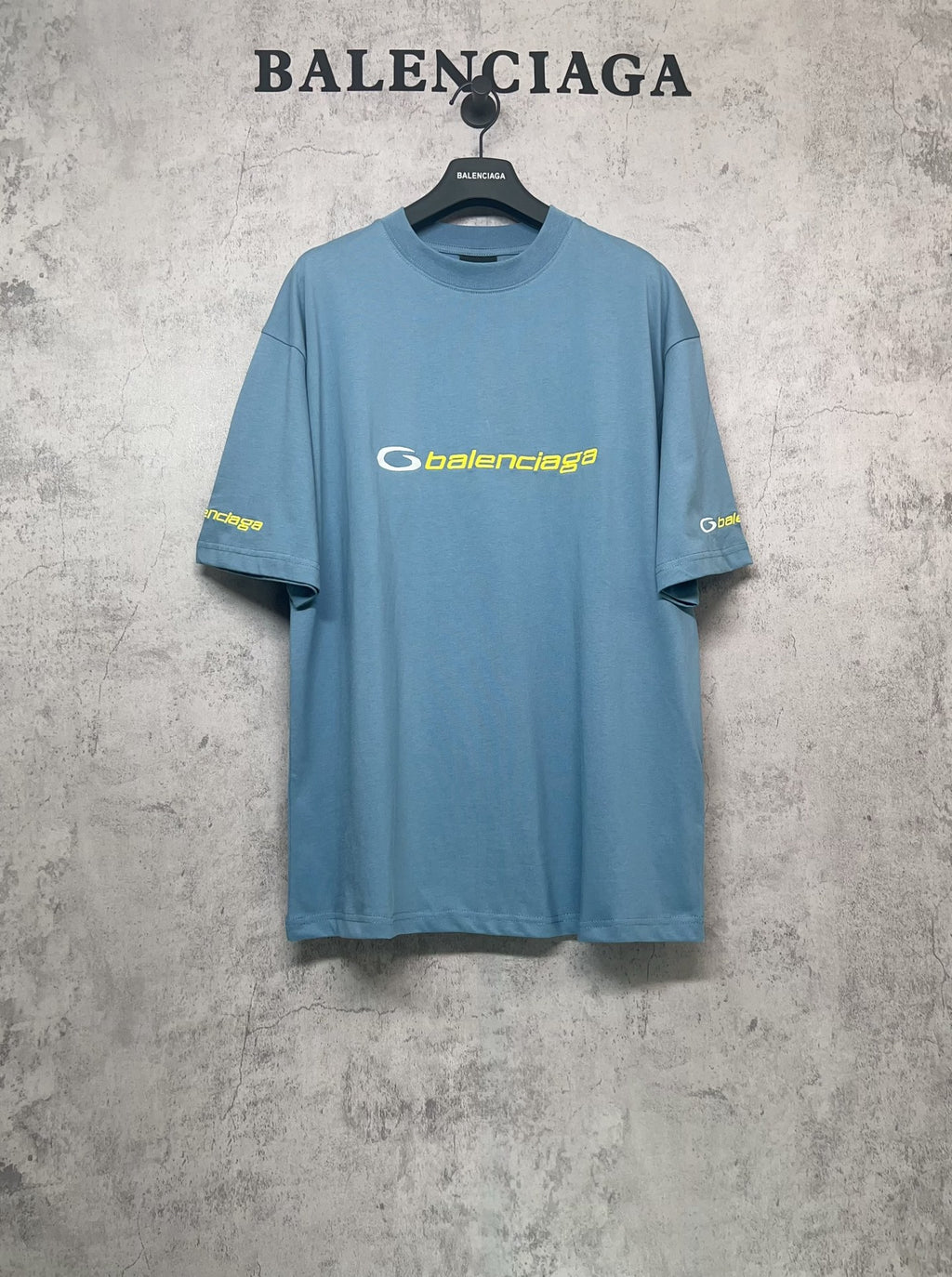 Blue Balenciaga logo T-shirt with short sleeves and crew neck