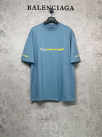 Blue Balenciaga logo T-shirt with short sleeves and crew neck