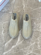 Moncler knit slip-on sneakers, light green, side logos and elastic collar