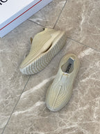 Moncler knit slip-on sneakers, light green, angled heel and side view