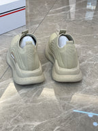 Moncler knit slip-on sneakers, light green, heel view of both shoes