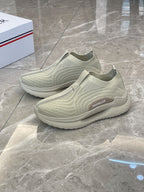 Moncler knit slip-on sneakers, light green, angled pair view