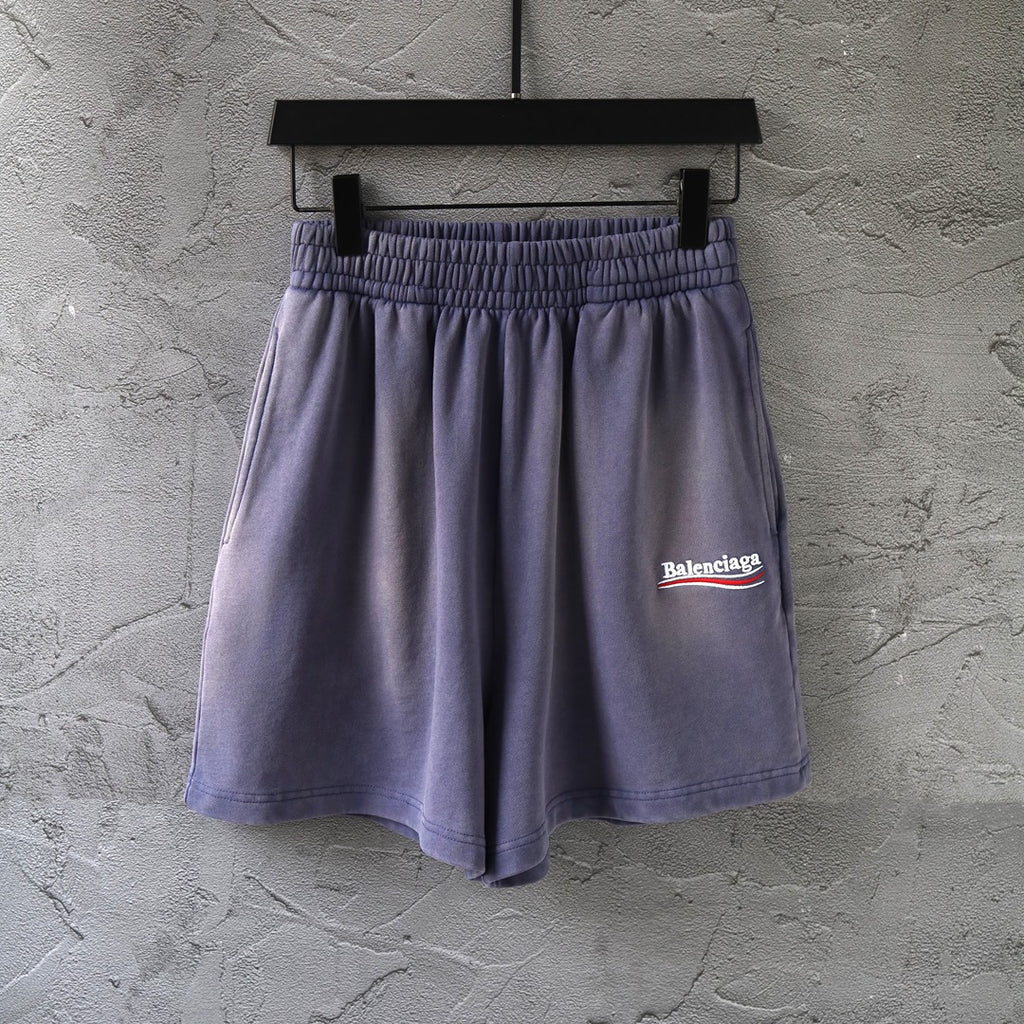Balenciaga lavender shorts with elastic waistband and front pleats