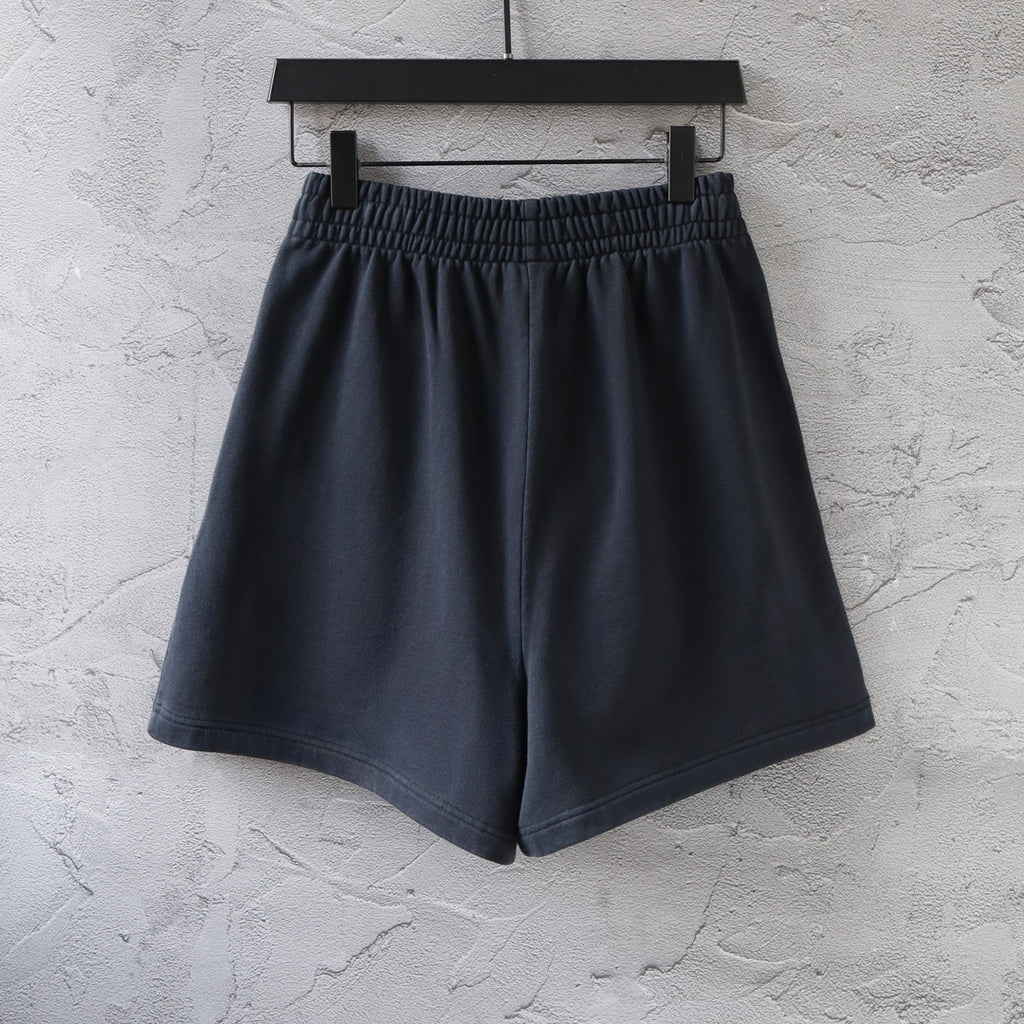 Dark navy elastic-waist shorts, front view with relaxed fit