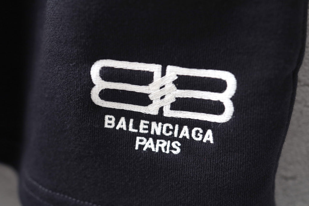 Balenciaga black shorts with white BALENCIAGA PARIS logo print