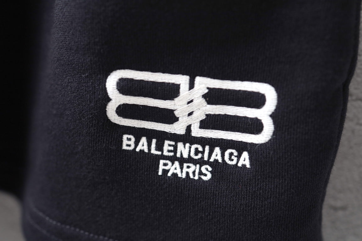 Balenciaga black shorts with white BALENCIAGA PARIS logo print