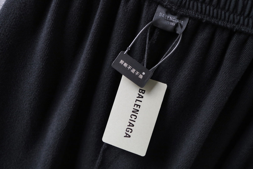 Balenciaga shorts hang tag on black waistband
