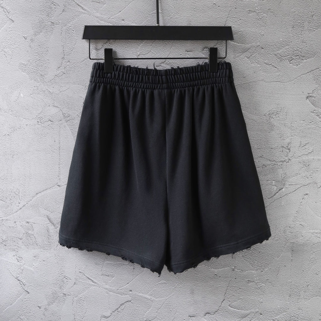 Black Balenciaga drawstring shorts with elastic waistband and gathered front