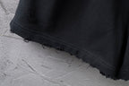 Black shorts hem with raw frayed edge and stitched trim