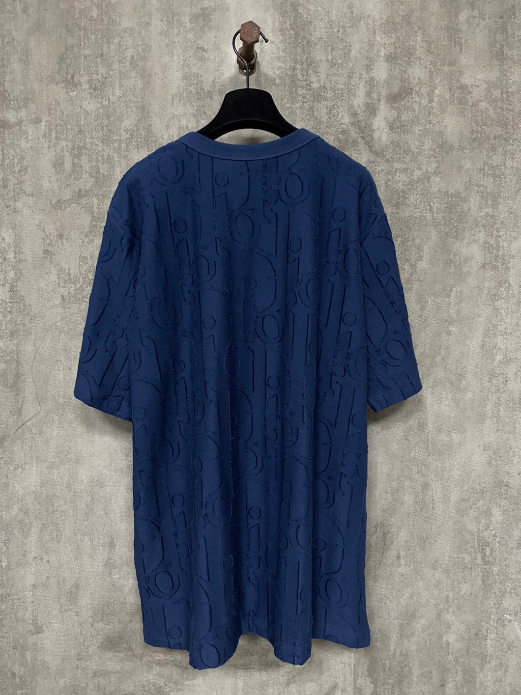 Dior short-sleeve crewneck T-shirt, dark blue, embossed allover logo pattern