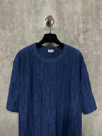 Dior short-sleeve crewneck T-shirt in dark blue with embossed logo texture