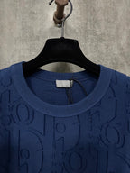 Dior dark blue crewneck T-shirt neckline with hang tag and embossed logo