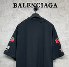 Dark navy short-sleeve T-shirt shown from back with sleeve prints and no front graphics.
