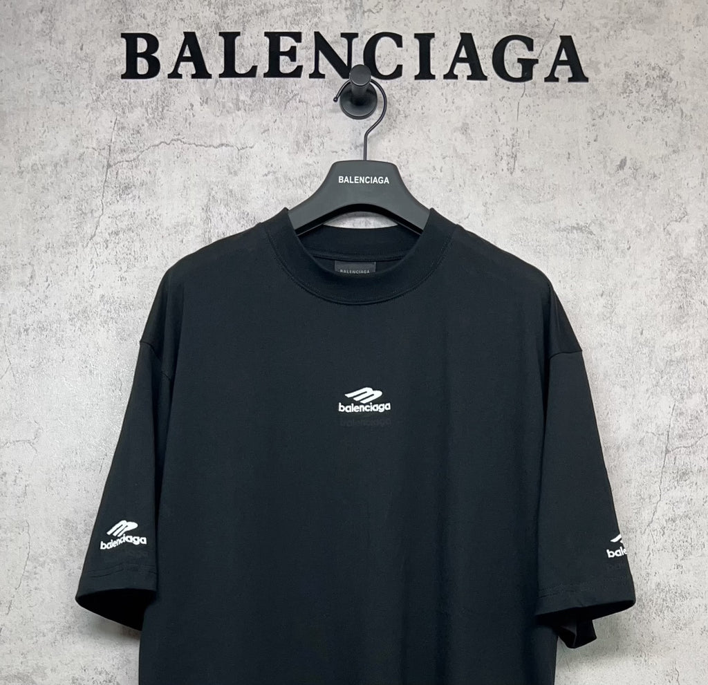 Balenciaga short-sleeve crewneck T-shirt with small chest logo and sleeve logo