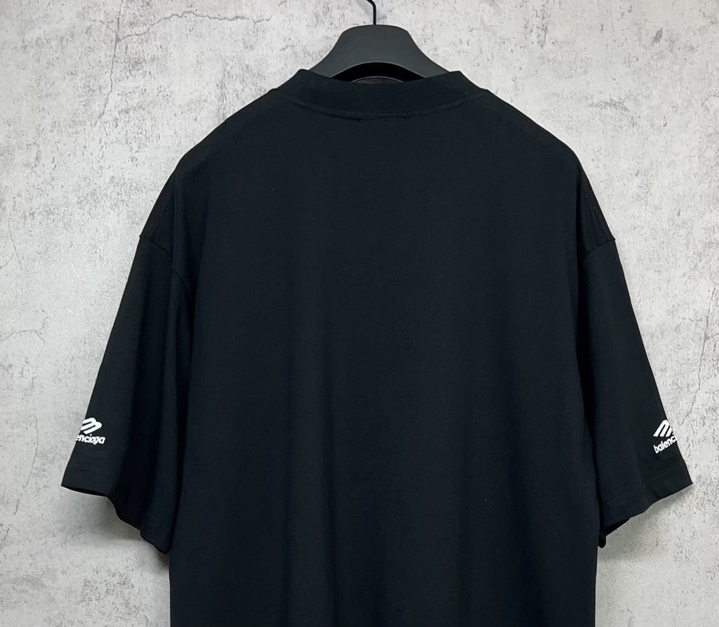 Balenciaga short-sleeve crewneck T-shirt back view with sleeve logo detail