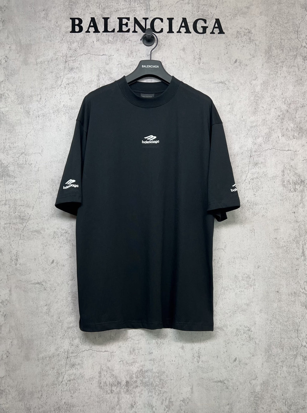 Balenciaga short-sleeve crewneck T-shirt, dark fabric with small chest logo