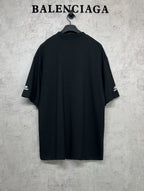Balenciaga short-sleeve crewneck T-shirt, back view with logo accents on sleeves