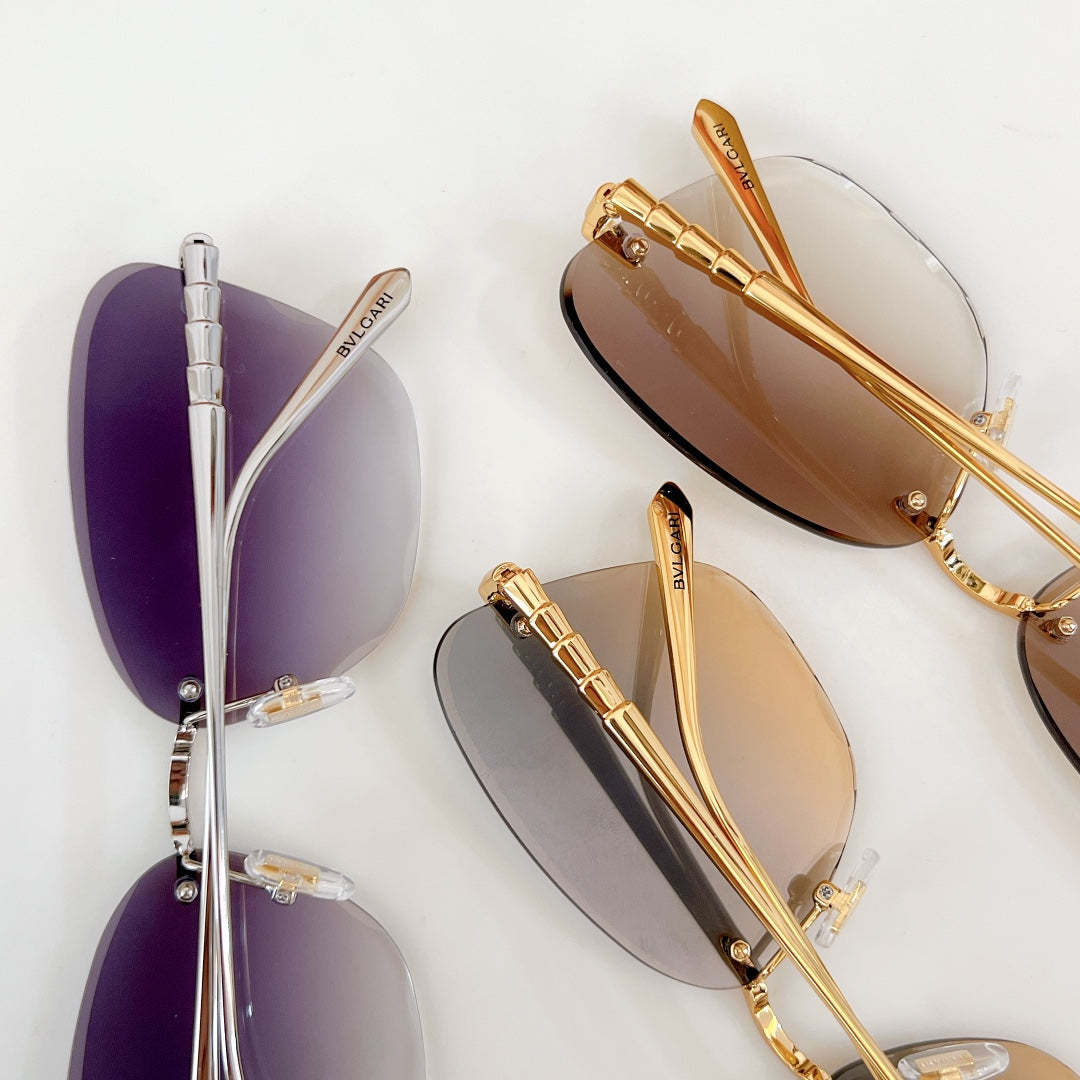 Bvlgari sunglasses assortment with tinted lenses and gold-tone metal temples.