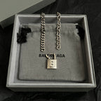 Silver chain necklace with square B padlock pendant, gift box included