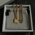 Balenciaga necklace set with padlock charms on mixed metal chains