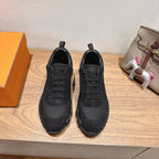 Hermes unisex sneakers, black lace-up knit upper, thick cushioned sole