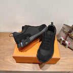 Hermes unisex sneakers, black lace-up with suede and mesh panels, ribbed midsole
