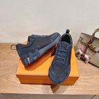 Hermes unisex suede sneakers in dark blue, lace-up with chunky contrast-pattern sole