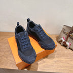 Hermes unisex suede sneakers, dark blue lace-up with side panel stitching and sole
