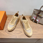 Hermes lace-up sneakers, cream and light gray uppers with beige trim and sole