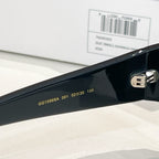Black Gucci sunglasses temple with GG1599SA and size marking, near metal hinge.