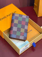 Louis Vuitton checkered small wallet with multicolor squares and brown leather trim