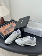 Chanel unisex white sneakers, lace-up design with side logo, with gift box