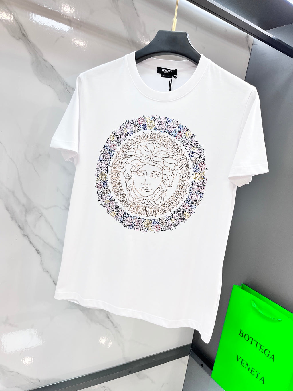 Versace white crewneck T-shirt with Medusa face embellished print