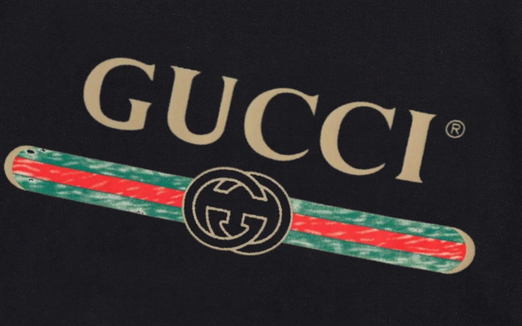Black Gucci short-sleeve T-shirt logo with striped detail