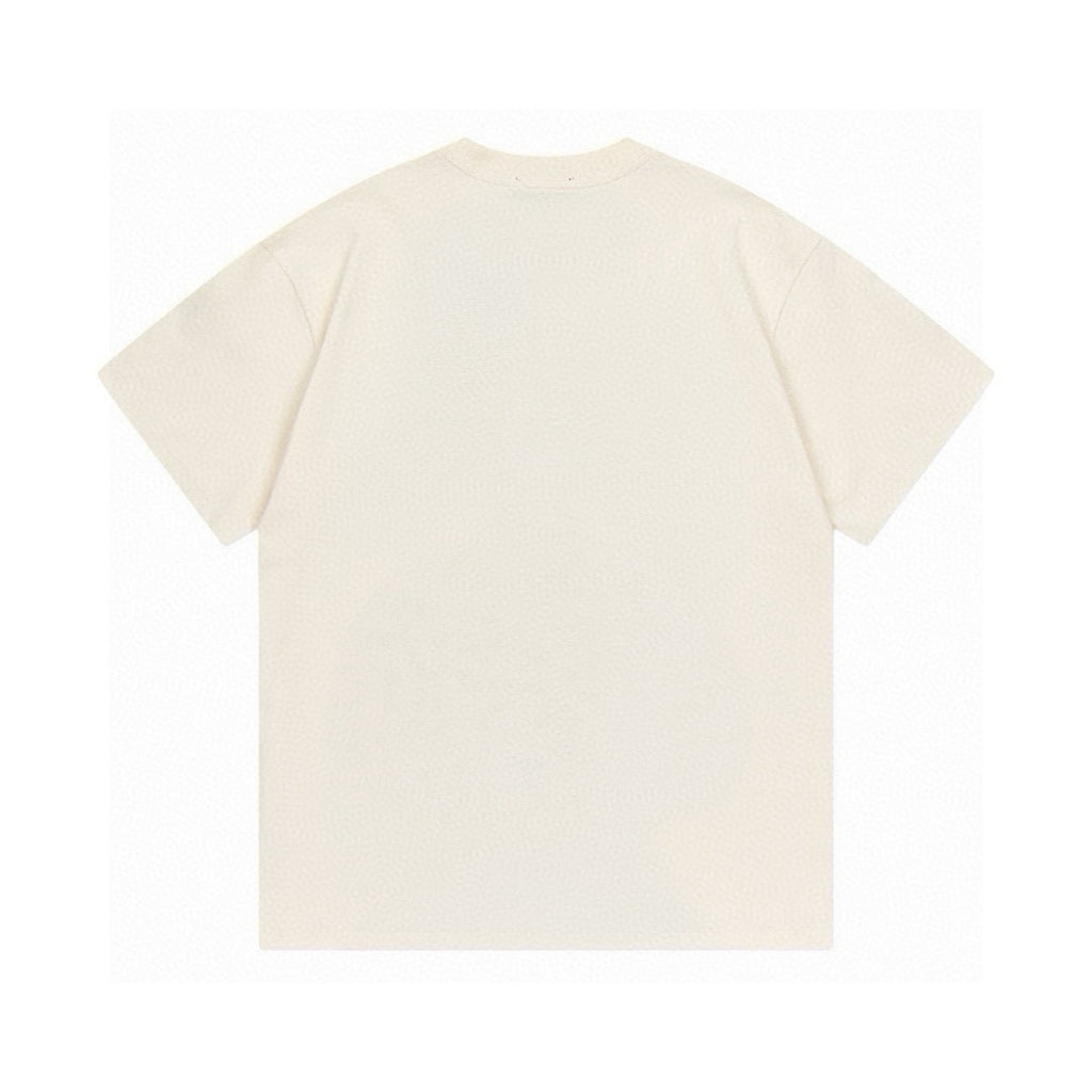 Plain cream short-sleeve T-shirt, back view
