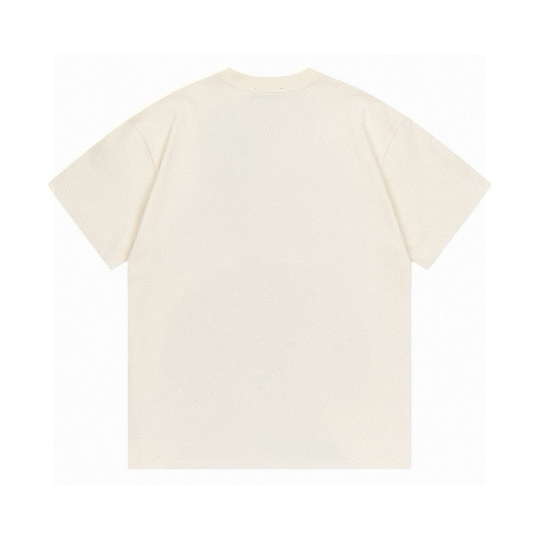 Plain cream short-sleeve T-shirt, back view