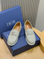 Dior unisex loafers, light beige leather, silver-tone buckle detail