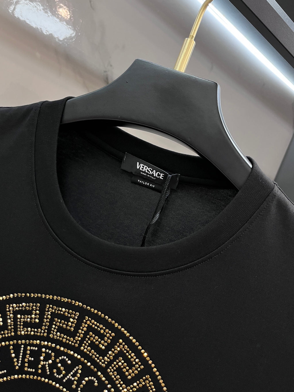 Versace black T-shirt neckline with inner brand label